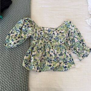 Floral Green and Blue Women's Top